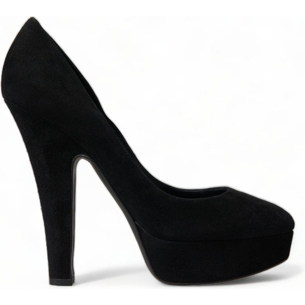 Dolce & Gabbana Black Suede Leather Platform Heel Pumps Shoes LA10483-40