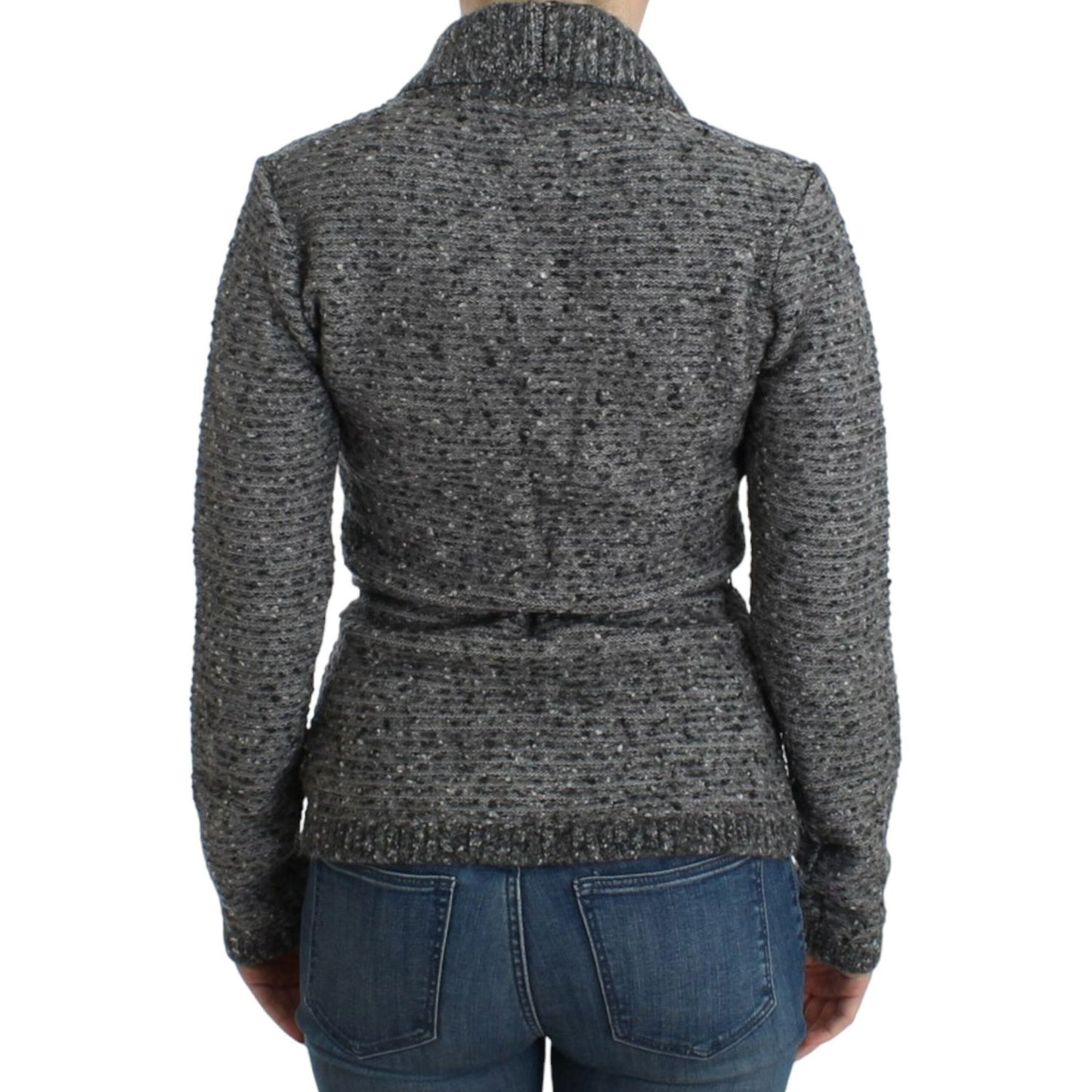 Cavalli Elegant Gray Wool Blend Cardigan 1728,5% Mohair,50% Nylon,67345645728,Cavalli,Clothing,Gray,IT44|L,Material: 45% Virgin Wool,New with tags,Sweaters - Women - Clothing,Women,Women - Clothing SIG12079-1