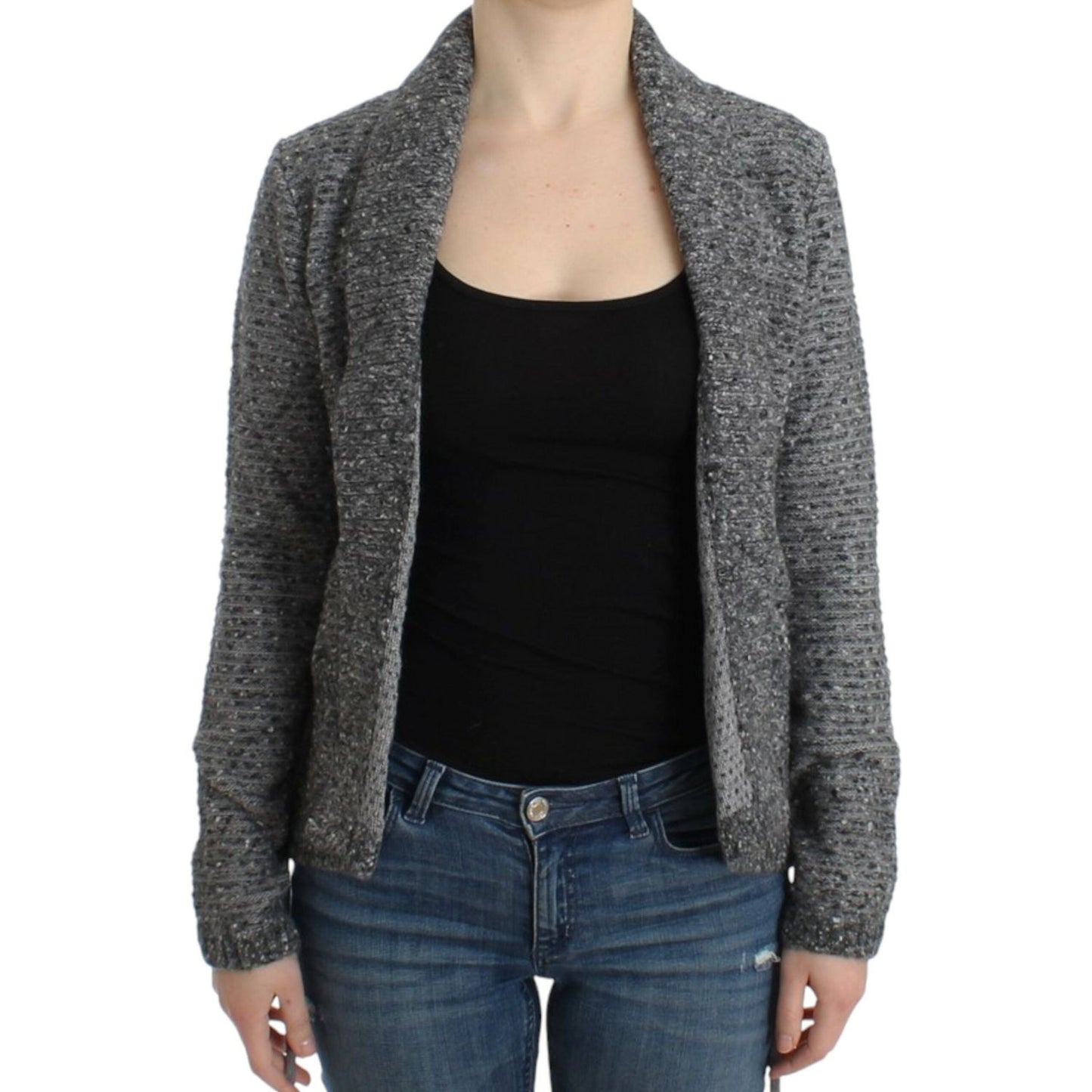 Cavalli Elegant Gray Wool Blend Cardigan 1728,5% Mohair,50% Nylon,67345645728,Cavalli,Clothing,Gray,IT44|L,Material: 45% Virgin Wool,New with tags,Sweaters - Women - Clothing,Women,Women - Clothing SIG12079-1