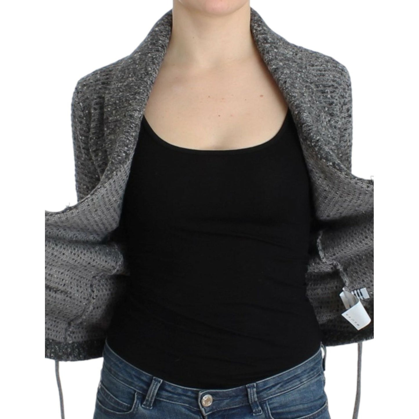 Cavalli Elegant Gray Wool Blend Cardigan 1728,5% Mohair,50% Nylon,67345645728,Cavalli,Clothing,Gray,IT44|L,Material: 45% Virgin Wool,New with tags,Sweaters - Women - Clothing,Women,Women - Clothing SIG12079-1