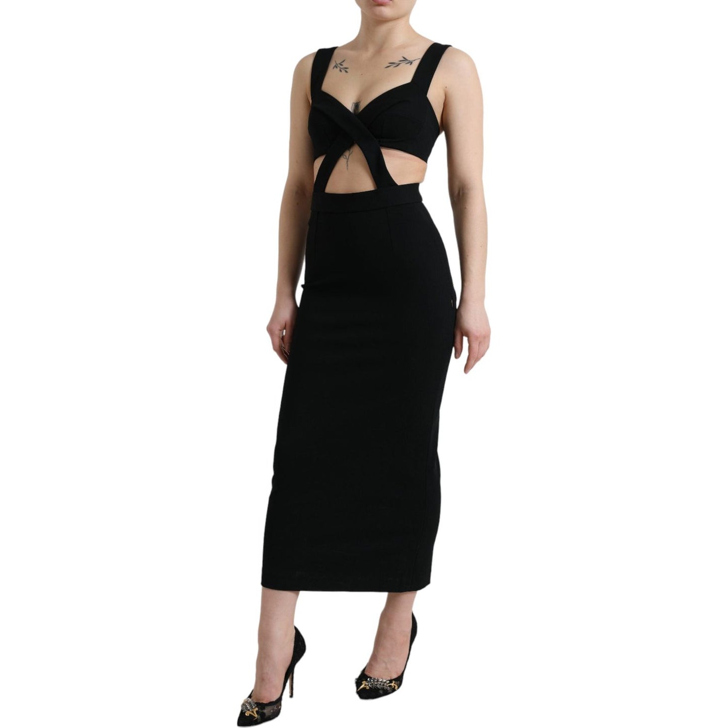 Dolce & Gabbana Black Cut Out Sleeveless Bodycon Midi Dress DR28934-38