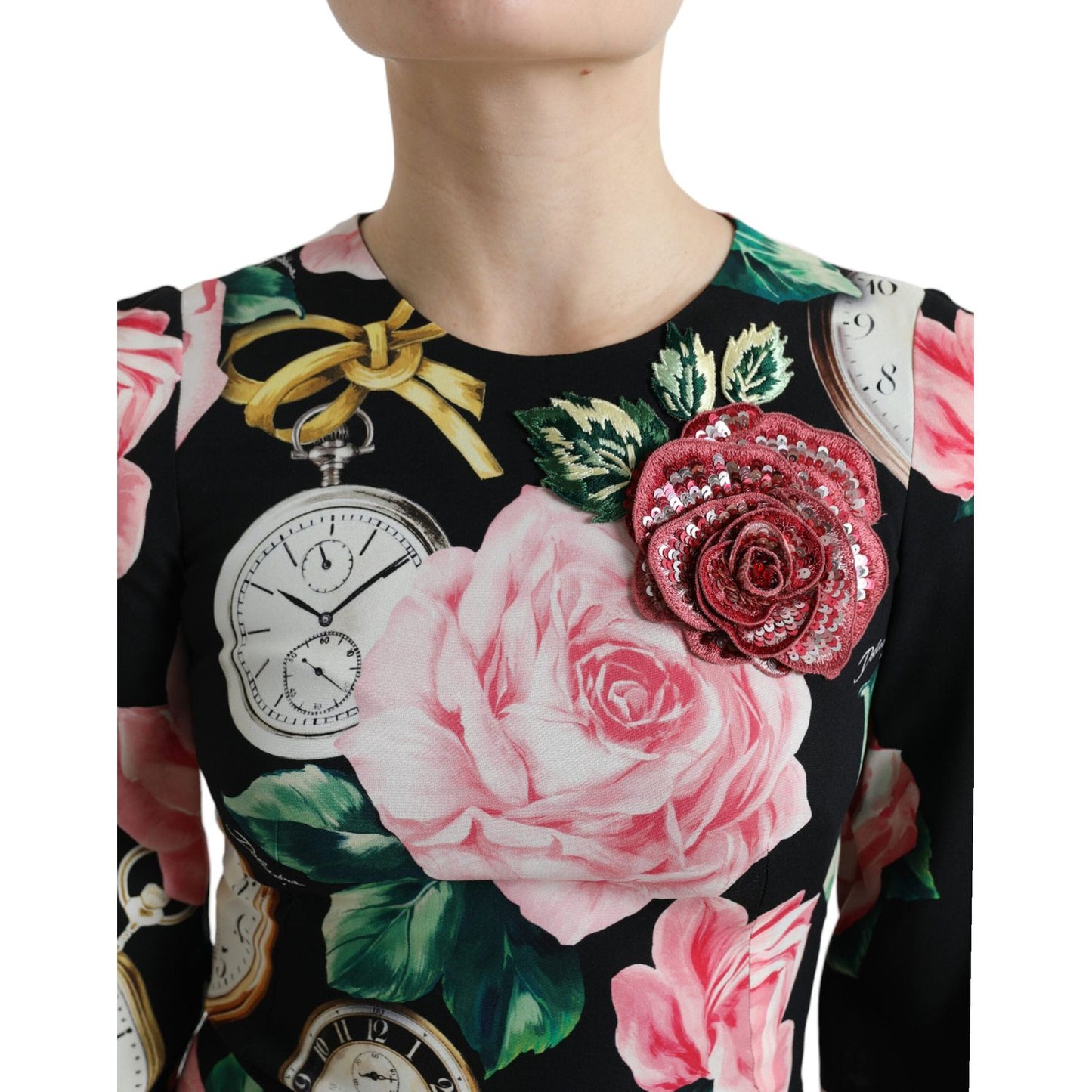 Dolce & Gabbana Black Floral Embellished Lace A-line Dress DR281024-40