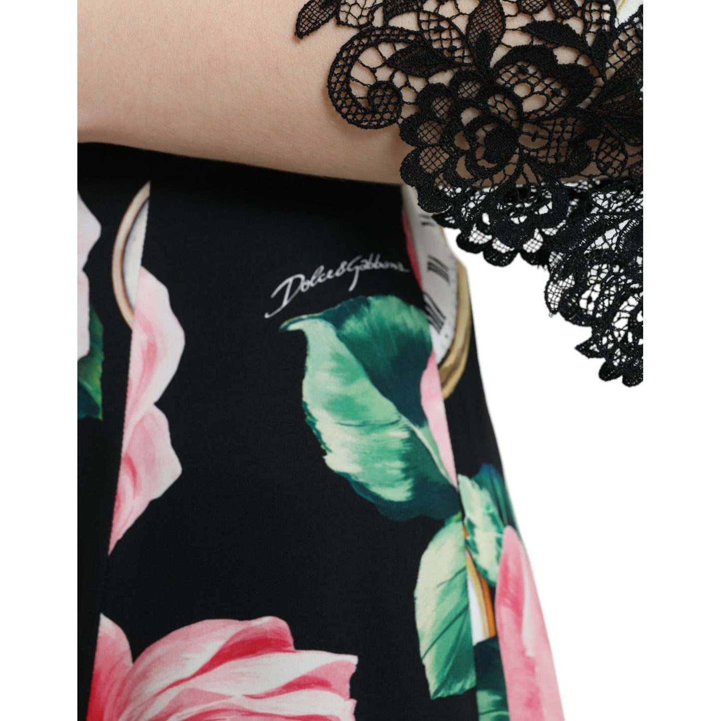 Dolce & Gabbana Black Floral Embellished Lace A-line Dress DR281024-40