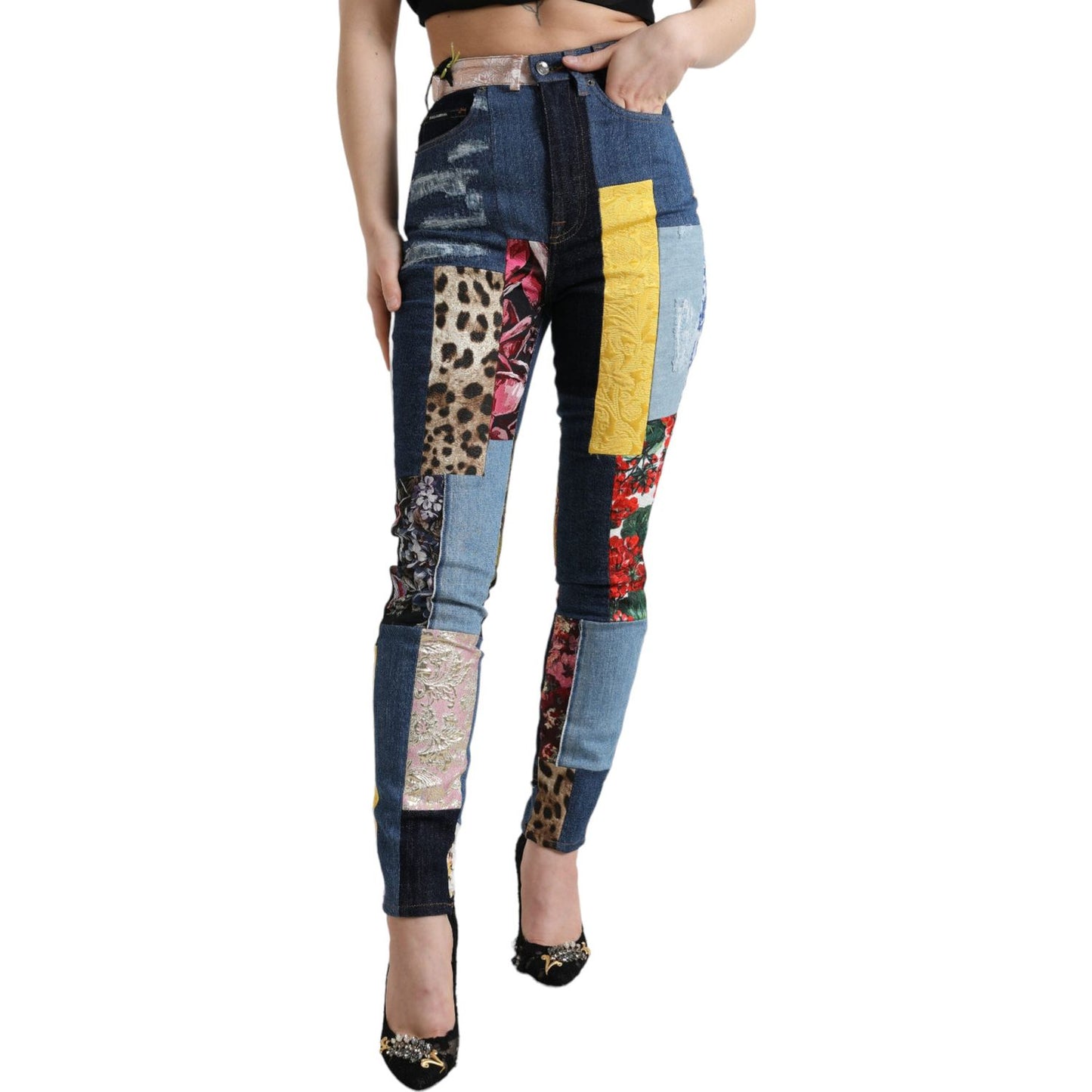 Dolce & Gabbana Multicolor Patchwork GRACE Skinny Denim Jeans PAN74927-38