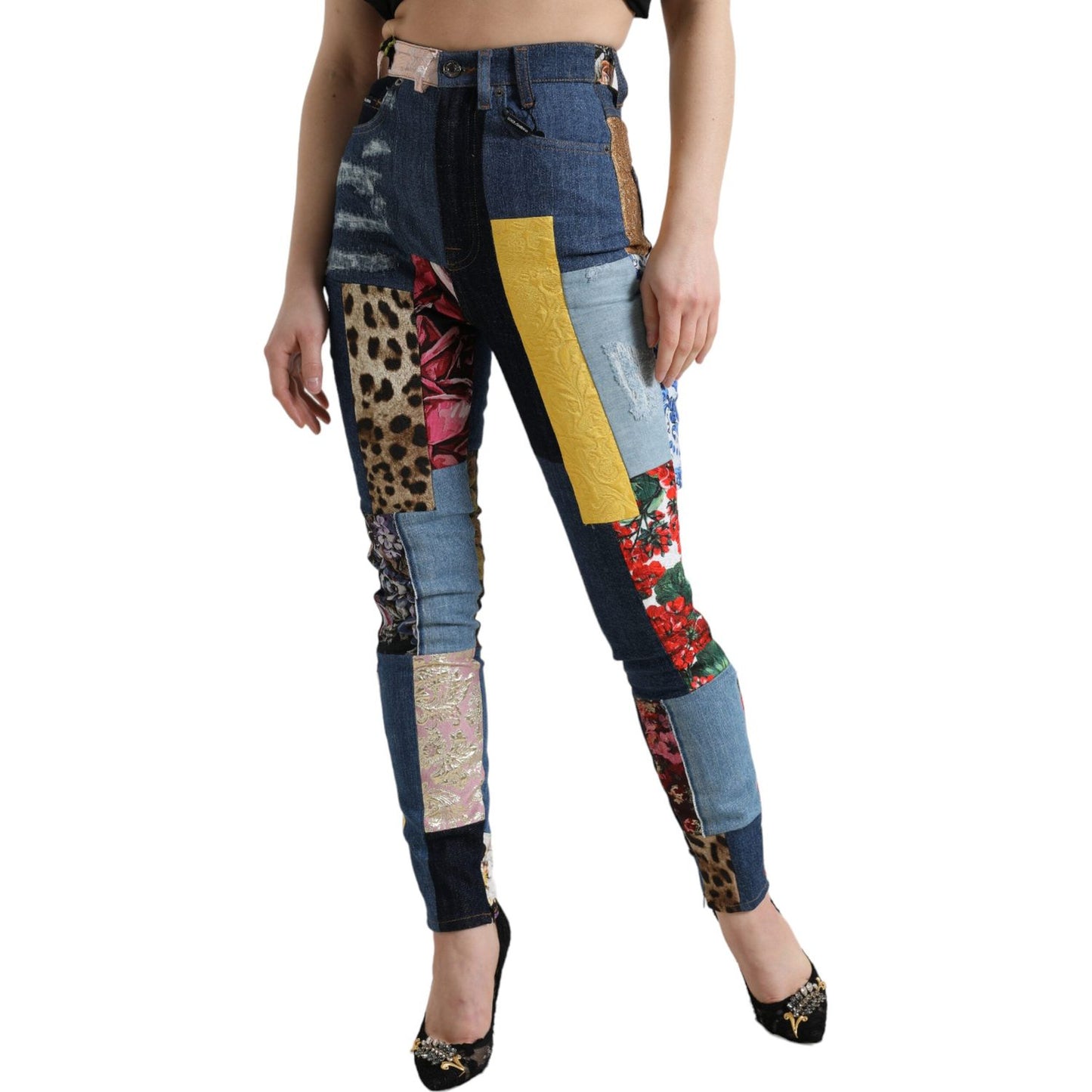 Dolce & Gabbana Multicolor Patchwork GRACE Skinny Denim Jeans PAN74927-38