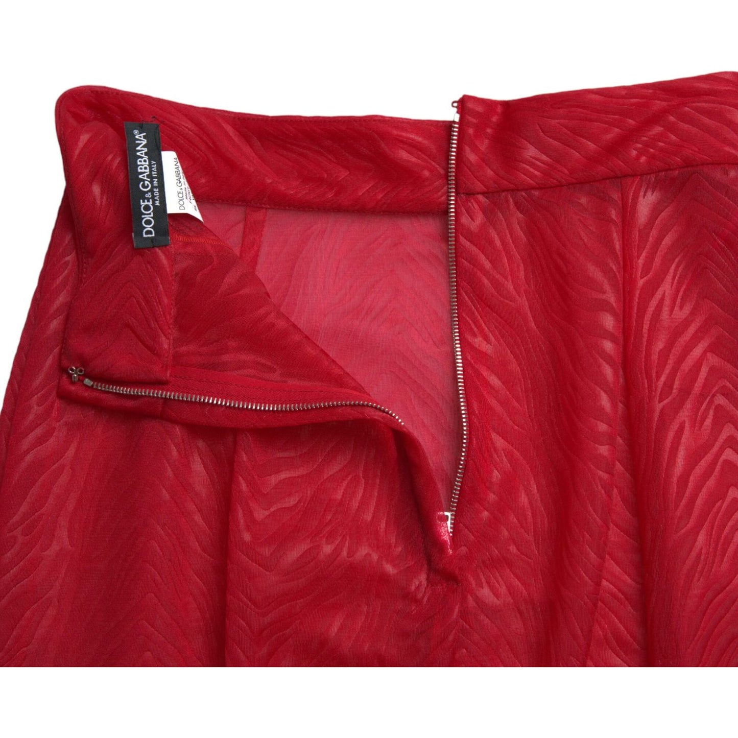 Dolce & Gabbana Red Sheer High Waist Pencil Cut Midi Skirt SKI1941-40