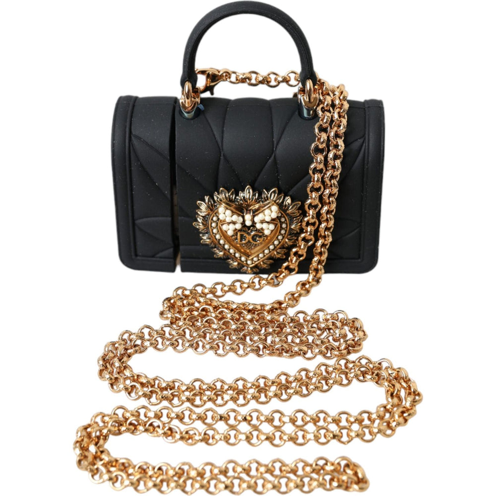 Dolce & Gabbana Black Silicone Devotion Heart Gold Chain Airpods Case BAG1108