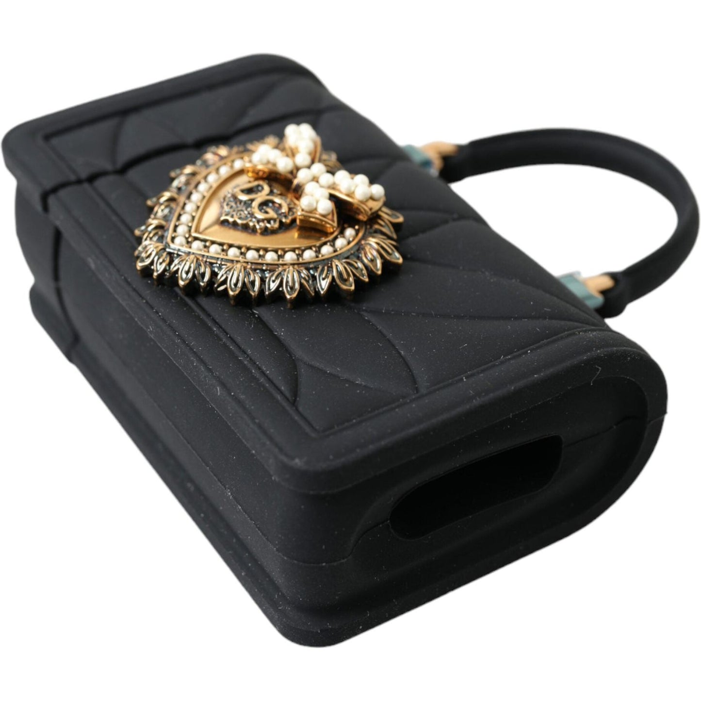 Dolce & Gabbana Black Silicone Devotion Heart Gold Chain Airpods Case BAG1108