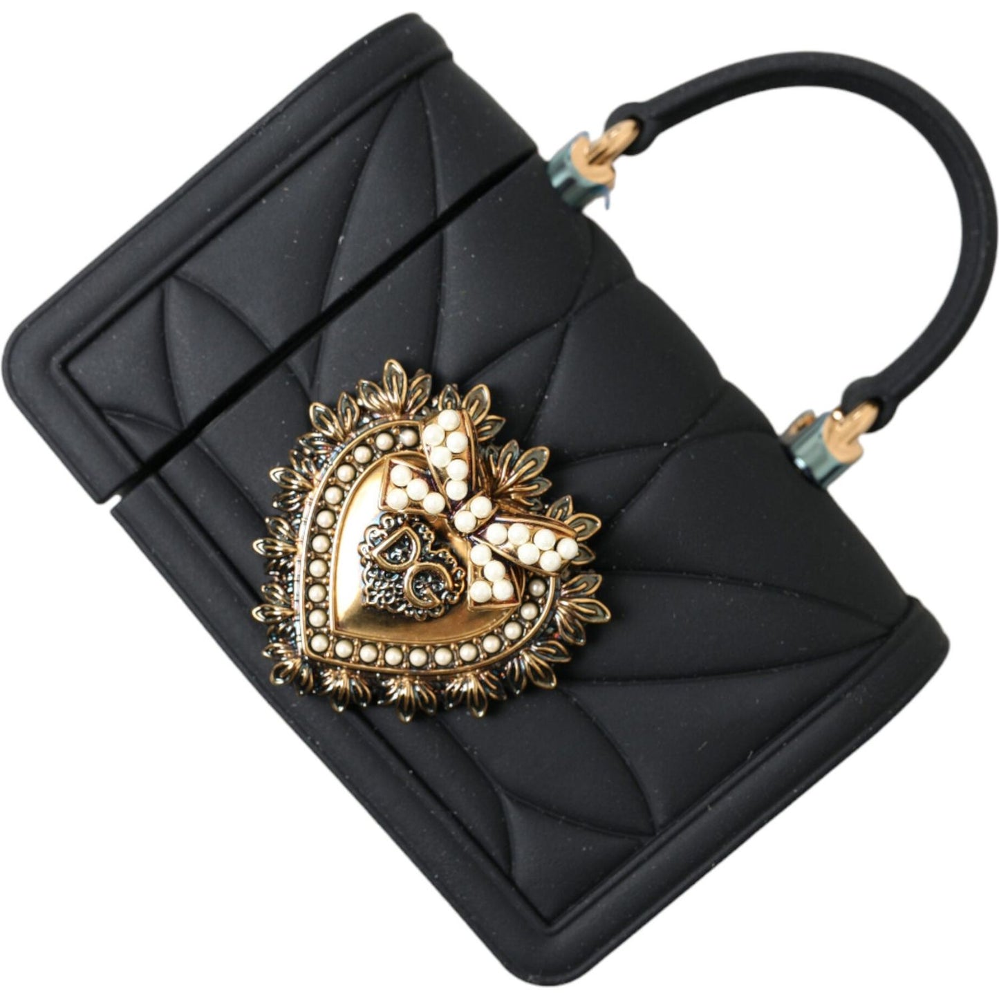 Dolce & Gabbana Black Silicone Devotion Heart Gold Chain Airpods Case BAG1108