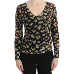 Cavalli Elegant Multicolor V-Neck Wool Jumper Cavalli Tan