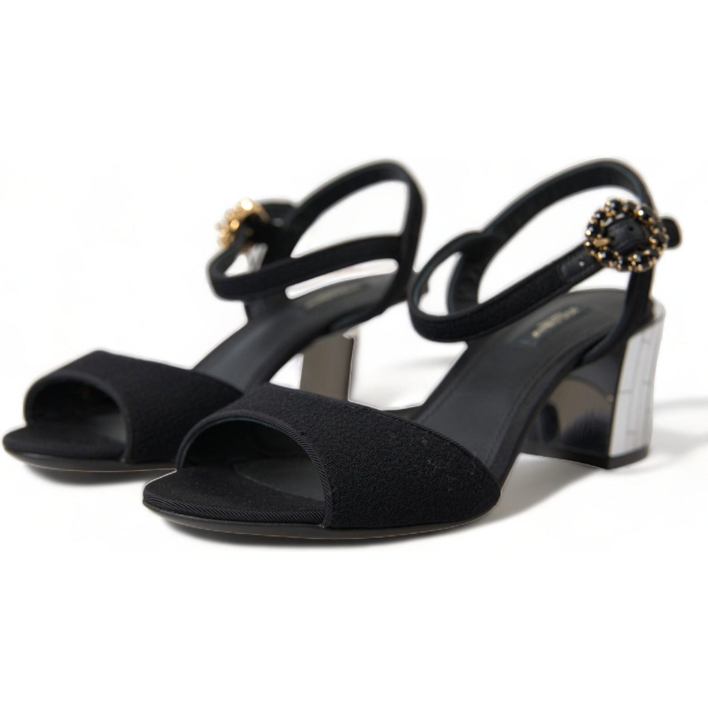 Dolce & Gabbana Black Crystals Ankle Strap Sandals Shoes LA10357-35