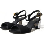 Dolce & Gabbana Black Crystals Ankle Strap Sandals Shoes LA10357-35
