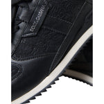 Dolce & Gabbana Black Floral Lace Leather Sneakers Shoes LA10369-36