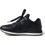 Dolce & Gabbana Black Floral Lace Leather Sneakers Shoes LA10369-36