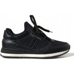 Dolce & Gabbana Black Floral Lace Leather Sneakers Shoes LA10369-36