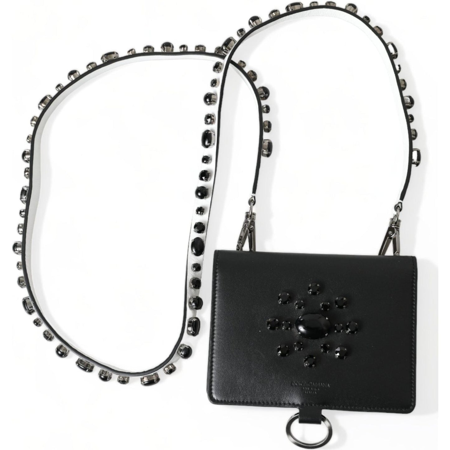 Dolce & Gabbana Black Leather Crystal Embellished Card Holder Wallet BAG1285