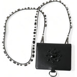 Dolce & Gabbana Black Leather Crystal Embellished Card Holder Wallet BAG1285
