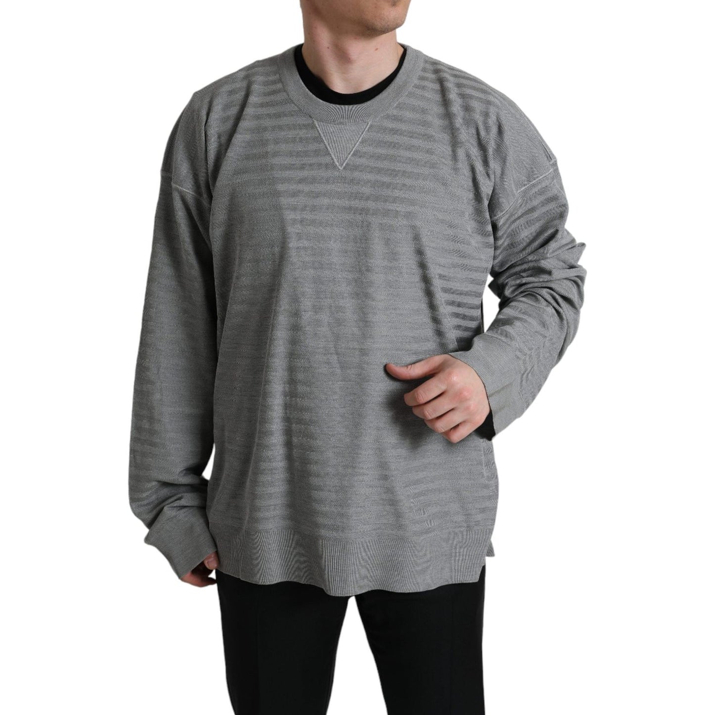 Dolce & Gabbana Gray Crewneck Pullover Silk Top Sweater SIG20531-48
