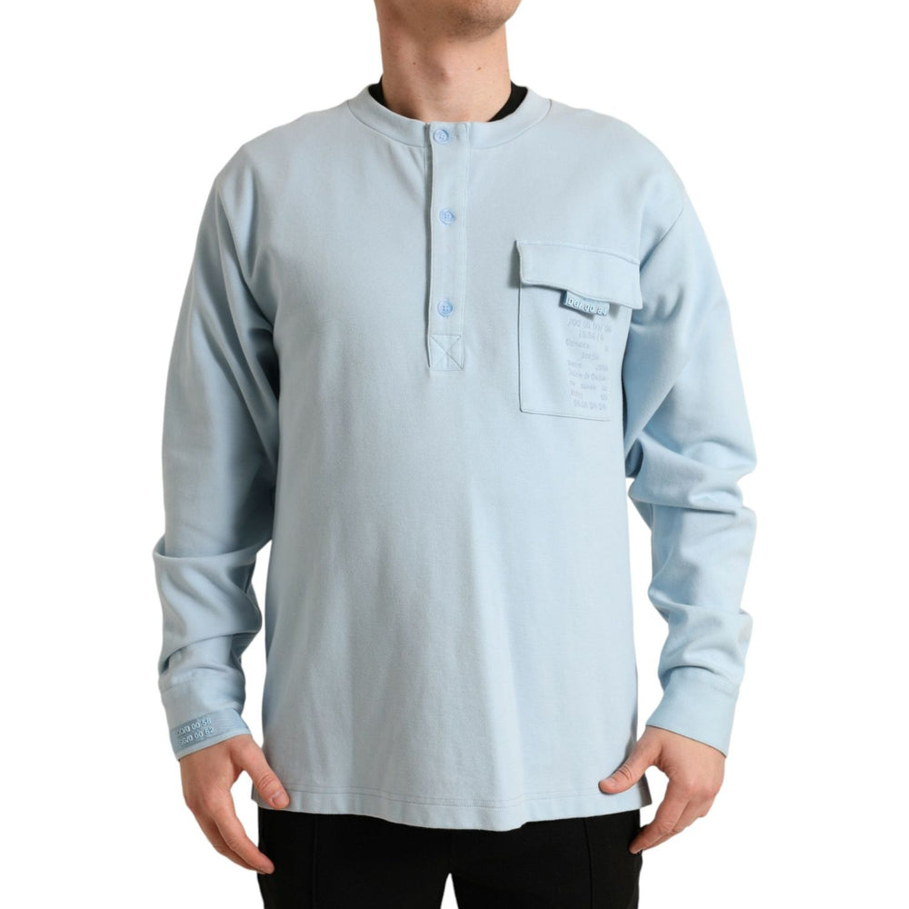 Dolce & Gabbana Light Blue Cotton Buttoned Pullover Sweater TSH84730-48