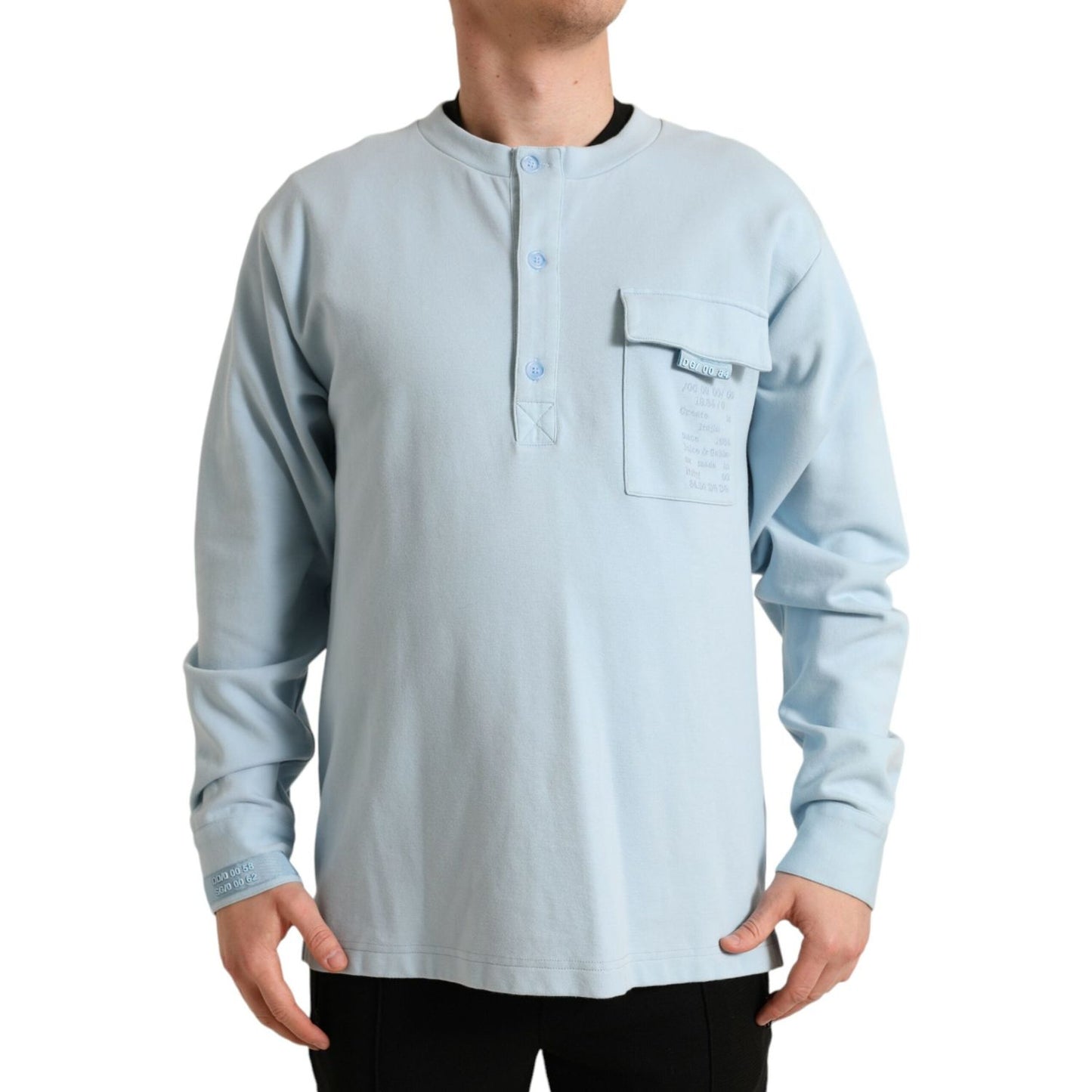 Dolce & Gabbana Light Blue Cotton Buttoned Pullover Sweater TSH84730-48