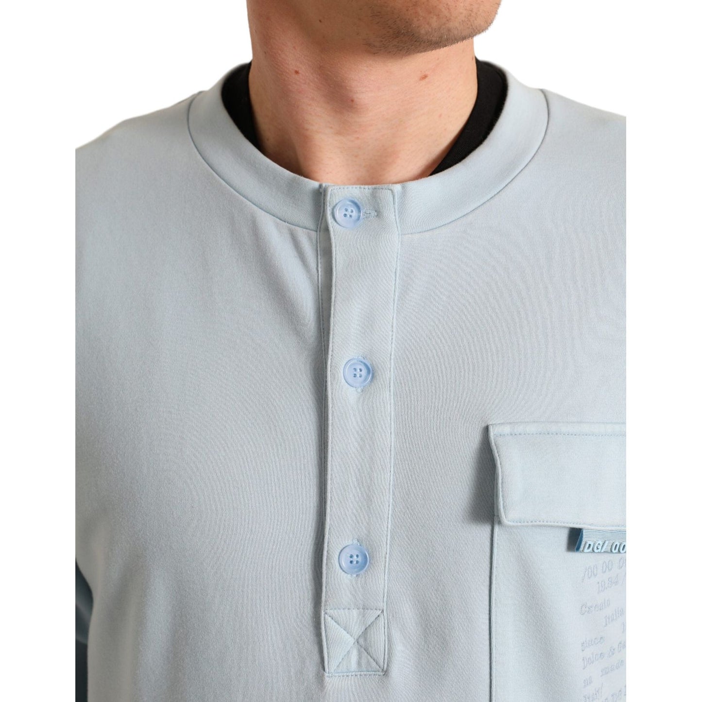 Dolce & Gabbana Light Blue Cotton Buttoned Pullover Sweater TSH84730-48