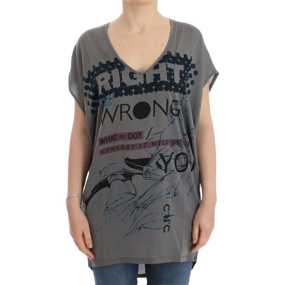 Costume National Gray V-neck long t-shirt SIG12527-1