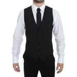 Dolce & Gabbana Black Striped Stretch Dress Vest Gilet VES10016-1
