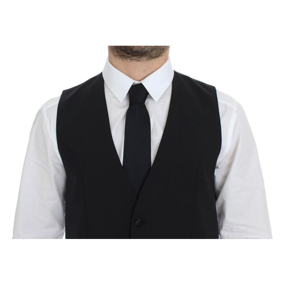 Dolce & Gabbana Black Wool Silk Stretch Dress Vest Blazer VES10054-1