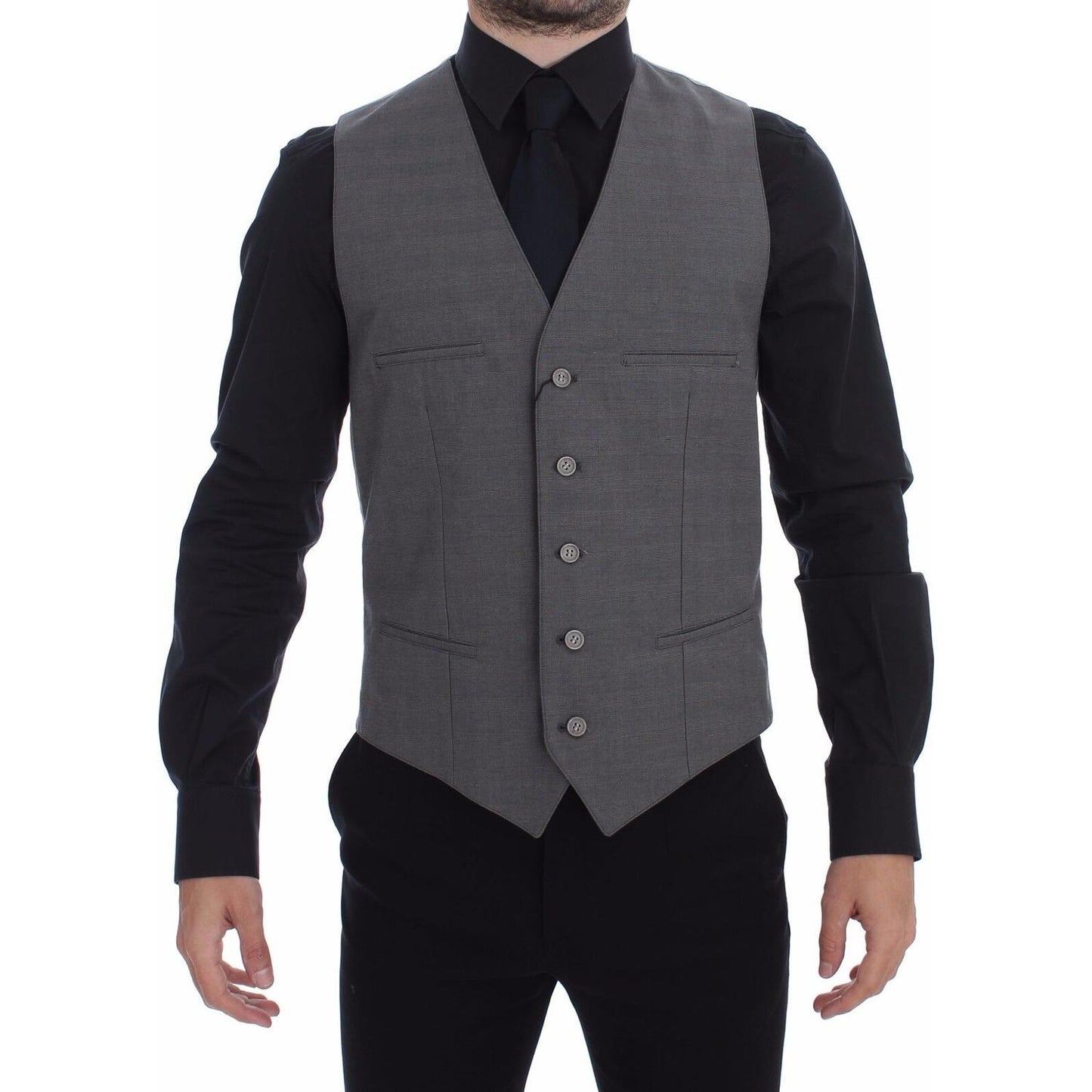Dolce & Gabbana Gray Cotton Slim Fit Button Front Dress Vest GSS10422-1