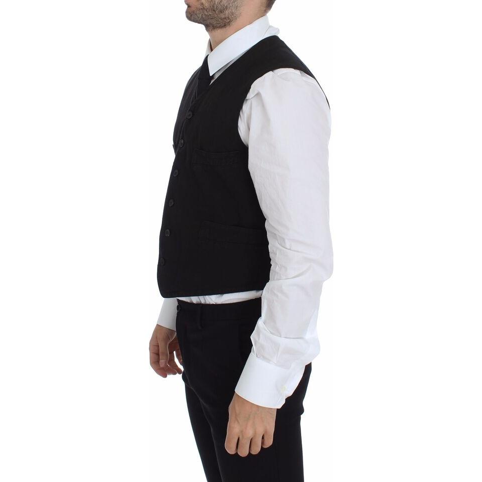Dolce & Gabbana Black Flax Cotton Dress Vest Blazer VES10069-4
