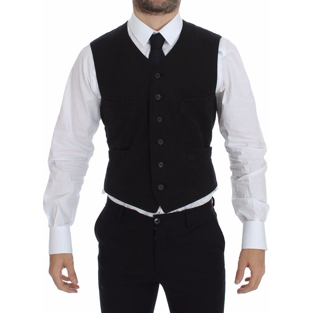 Dolce & Gabbana Black Flax Cotton Dress Vest Blazer VES10069-4