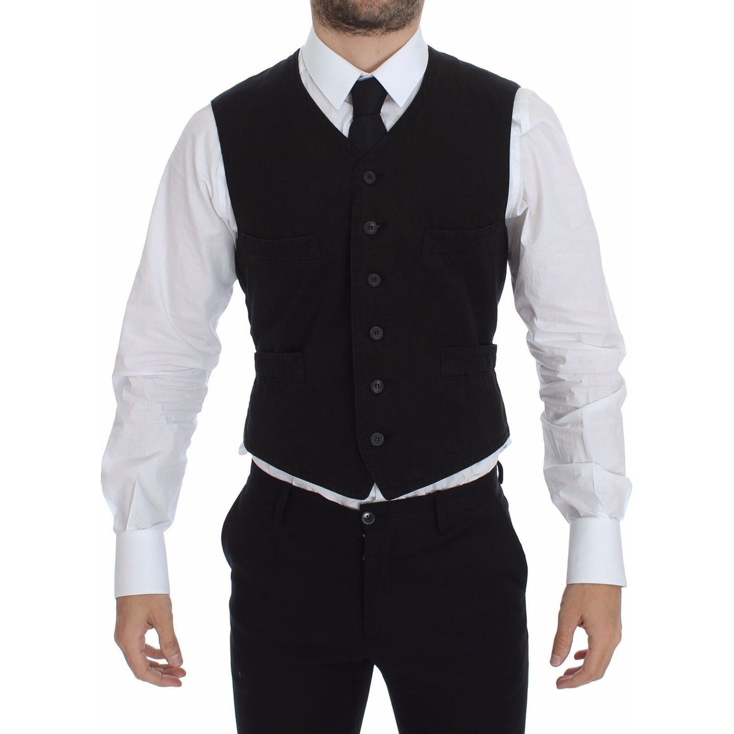 Dolce & Gabbana Black Flax Cotton Dress Vest Blazer VES10069-4