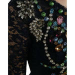 Dolce & Gabbana Blue Crystal Floral Lace Long Gown Dress DR1665-38