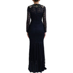Dolce & Gabbana Blue Crystal Floral Lace Long Gown Dress DR1665-38