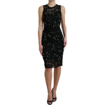 Dolce & Gabbana Black Floral Lace Crystal Sheath Dress GSD12635-40