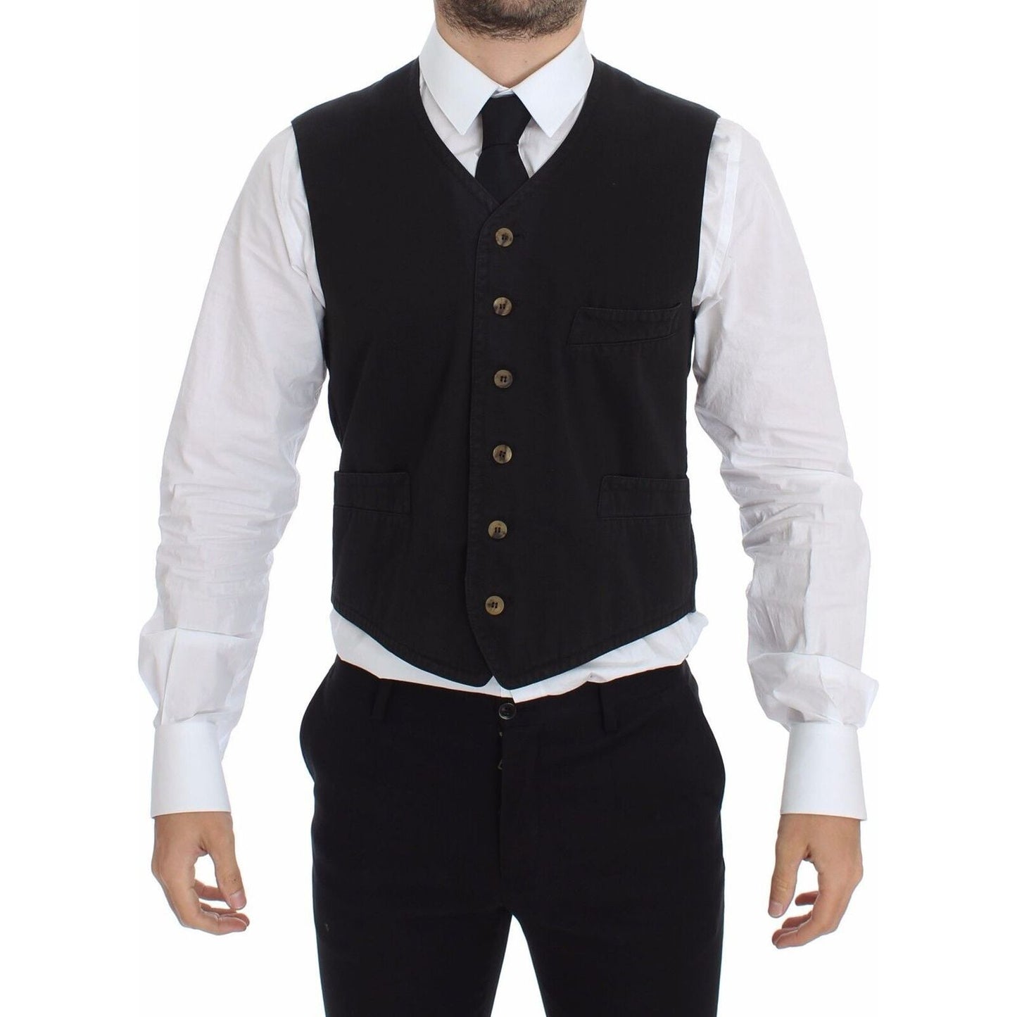 Dolce & Gabbana Black Cotton Viscose Dress Vest Blazer VES10076-4