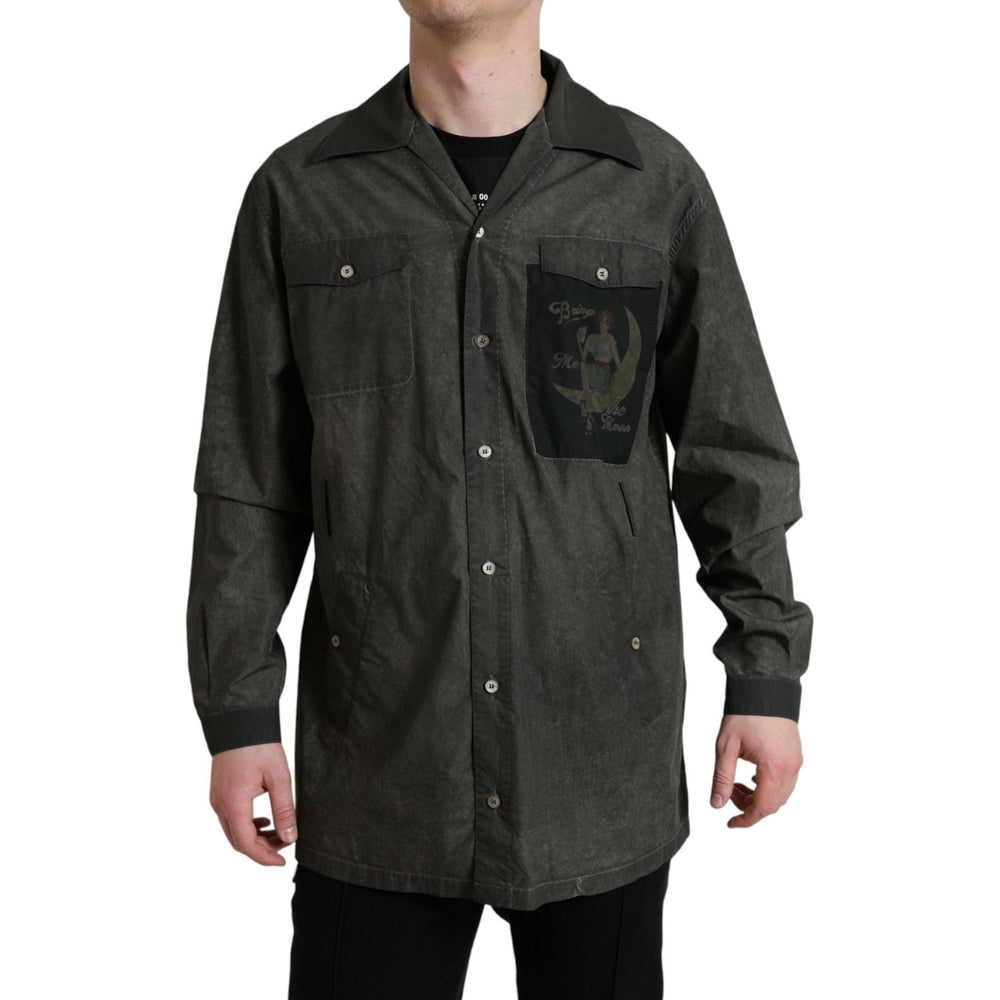 Dolce & Gabbana Dark Gray Cotton Collared Long Sleeves Shirt TSH84743-41