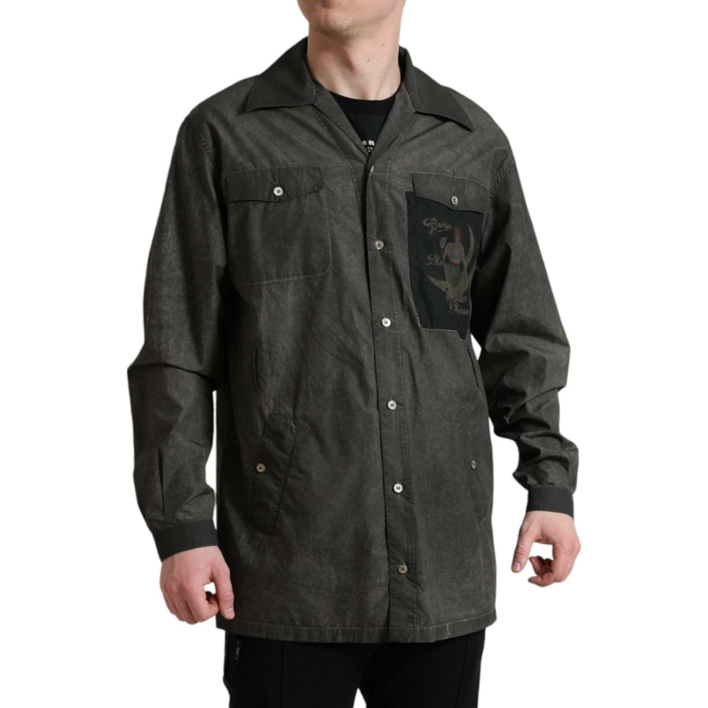 Dolce & Gabbana Dark Gray Cotton Collared Long Sleeves Shirt TSH84743-41