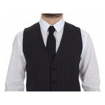 Dolce & Gabbana Gray Striped Wool Logo Vest Gilet Weste GSS12021-1