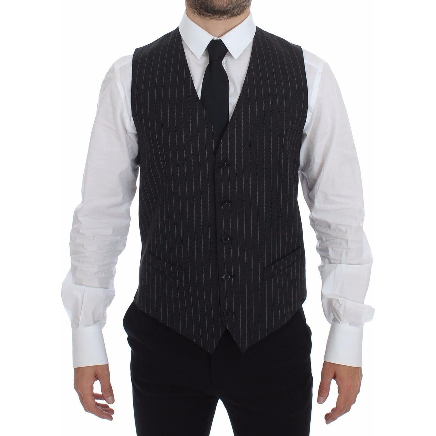 Dolce & Gabbana Gray Striped Wool Logo Vest Gilet Weste GSS12021-1