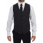 Dolce & Gabbana Gray Striped Wool Logo Vest Gilet Weste GSS12021-1