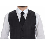 Dolce & Gabbana Gray Striped Wool Logo Vest Gilet Weste GSS12016-1