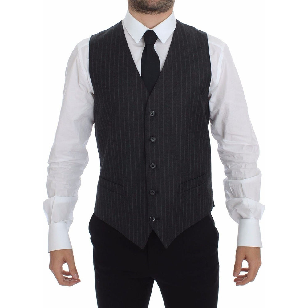 Dolce & Gabbana Gray Striped Wool Logo Vest Gilet Weste GSS12016-1