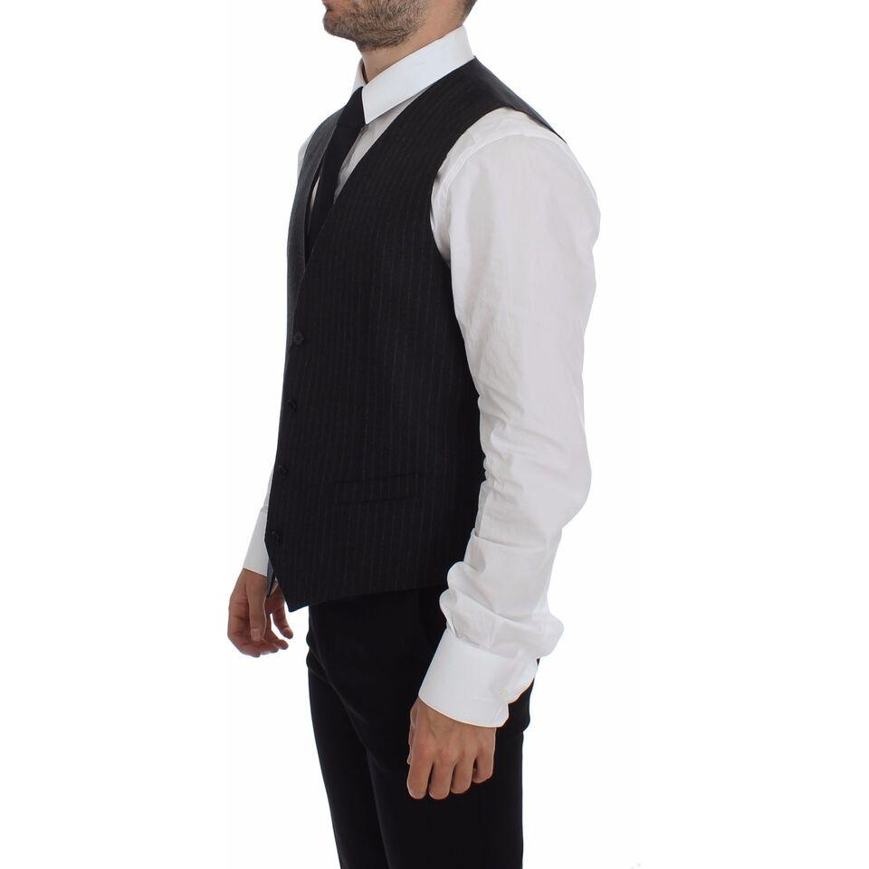 Dolce & Gabbana Gray Striped Wool Logo Vest Gilet Vests GSS12017-1