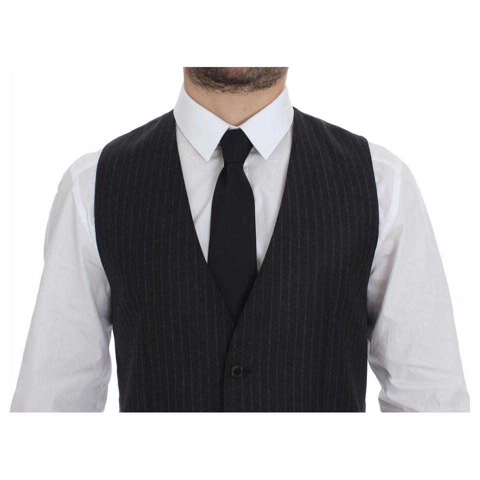 Dolce & Gabbana Gray Striped Wool Logo Vest Gilet Vests GSS12017-1