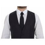Dolce & Gabbana Gray Striped Wool Logo Vest Gilet Vests GSS12017-1