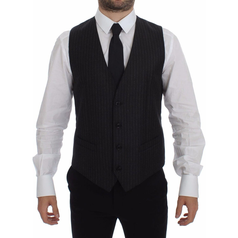 Dolce & Gabbana Gray Striped Wool Logo Vest Gilet Vests GSS12017-1