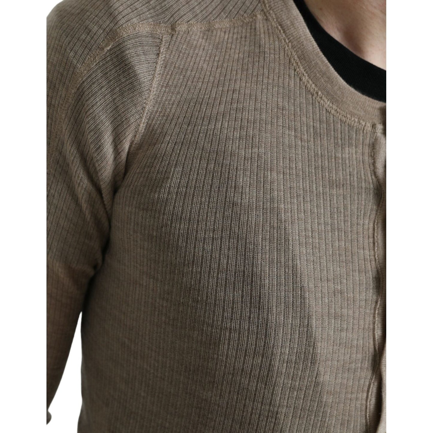 Dolce & Gabbana Henley Pullover Beige Cashmere Sweater TSH84643-46