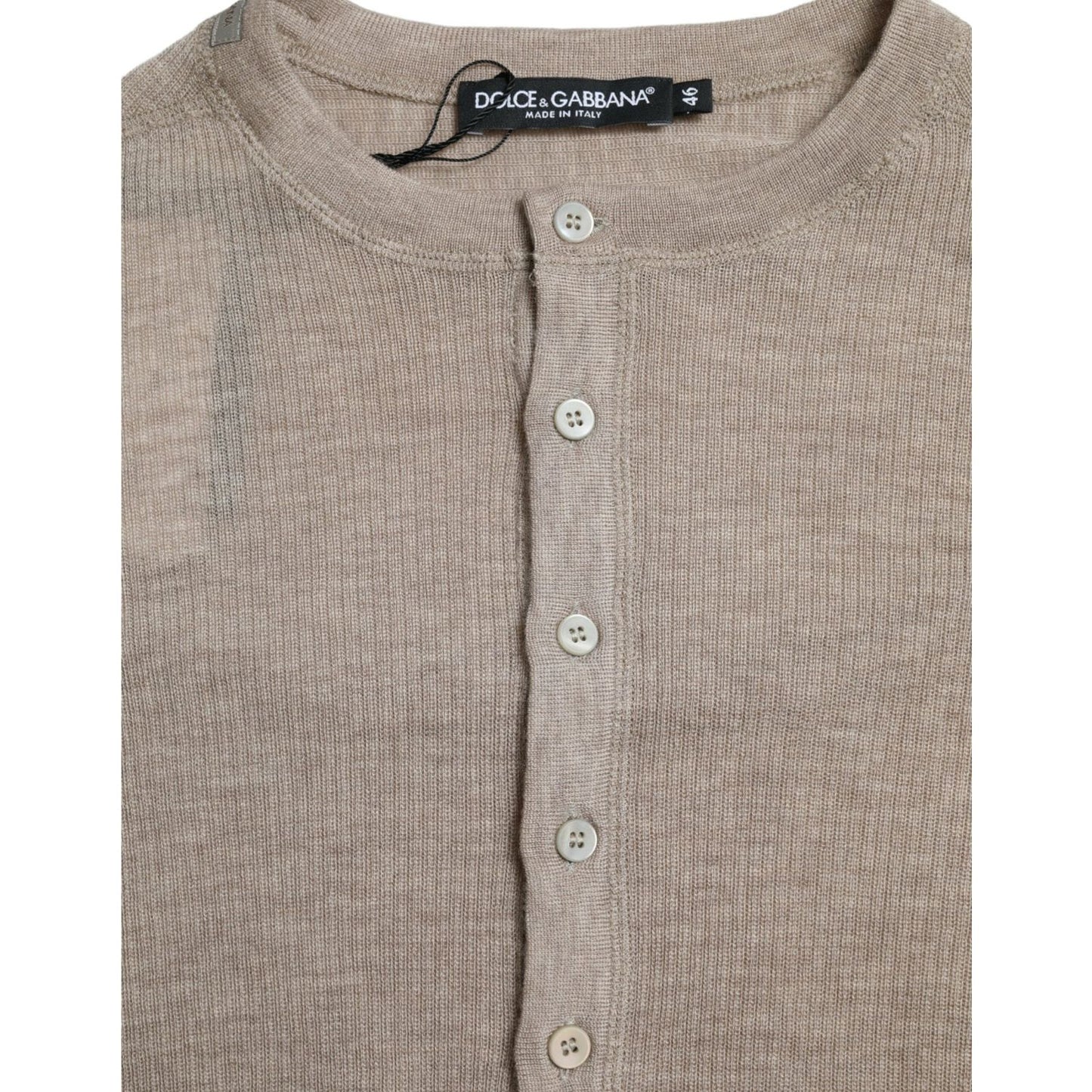 Dolce & Gabbana Henley Pullover Beige Cashmere Sweater TSH84643-46