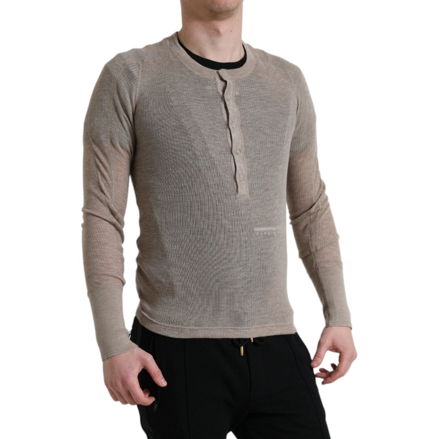 Dolce & Gabbana Henley Pullover Beige Cashmere Sweater TSH84643-46
